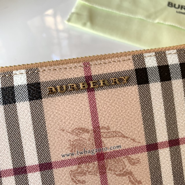Burberry專門店新款Haymarket格紋拼皮革拉鏈錢包 巴寶莉男女款長錢包 yxb1056
